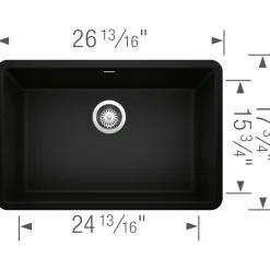 Blanco Precis 27" Undermount Granite Composite Kitchen Sink, Silgranit, Coal Black, 442930