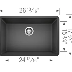 Blanco Precis 27" Undermount Granite Composite Kitchen Sink, Silgranit, Anthracite, 522259