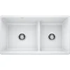 Blanco Precis 33" Undermount Granite Composite Kitchen Sink, Silgranit, 60/40 Double Bowl, White, 442524
