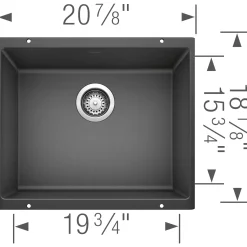 Blanco Precis 21" Undermount Granite Composite Kitchen Sink, Silgranit, Anthracite, 513428