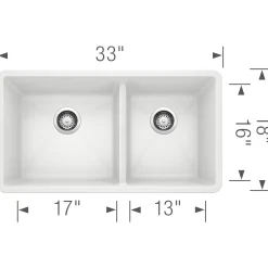 Blanco Precis 33" Undermount Granite Composite Kitchen Sink, Silgranit, 60/40 Double Bowl, White, 441125