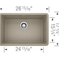 Blanco Precis 27" Undermount Granite Composite Kitchen Sink, Silgranit, Truffle, 522432