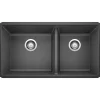 Blanco Precis 33" Undermount Granite Composite Kitchen Sink, Silgranit, 60/40 Double Bowl, Anthracite, 441128