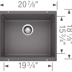 Blanco Precis 21" Undermount Granite Composite Kitchen Sink, Silgranit, Cinder, 519049
