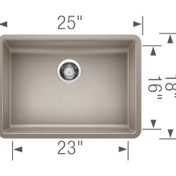 Blanco Precis 25" Undermount Granite Composite ADA Compliant Kitchen Sink, Silgranit, Truffle, 442540