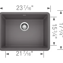 Blanco Precis 23" Undermount Granite Composite Kitchen Sink, Silgranit, Cinder, 522412