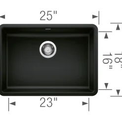 Blanco Precis 25" Undermount Granite Composite ADA Kitchen Sink, Silgranit, Coal Black, 442929