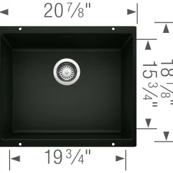 Blanco Precis 21" Undermount Granite Composite Kitchen Sink, Silgranit, Coal Black, 442933