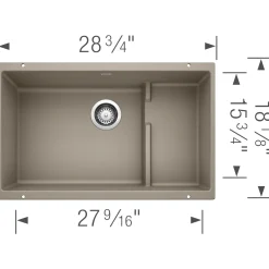 Blanco Precis 29" Undermount Granite Composite Kitchen Sink with Accessories, Silgranit, Truffle, 519456
