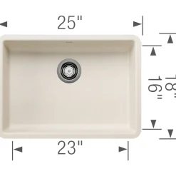 Blanco Precis 25" Undermount Silgranit Kitchen Sink, Soft White, No Faucet Hole, 443082