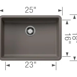 Blanco Precis 25" Undermount Silgranit Kitchen Sink, Volcano Gray, No Faucet Hole, 443119