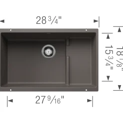 Blanco Precis 29" Undermount Silgranit Kitchen Sink, Volcano Gray, No Faucet Hole, 527415