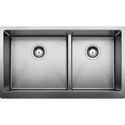 Blanco Quatrus 33" Stainless Steel Farmhouse Sink, 60/40 Double Bowl, 18 Gauge, Satin Polish, 525242