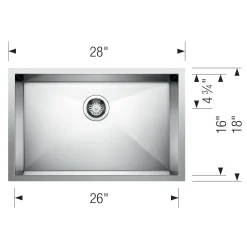 Blanco Quatrus 28" Undermount Stainless Steel Kitchen Sink, Satin Polish, 18 Gauge, No Faucet Hole, 443048