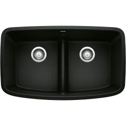 Blanco Valea 32" Undermount Granite Composite Kitchen Sink, Silgranit, 50/50 Double Bowl, Coal Black, 442940