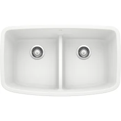 Blanco Valea 32" Undermount Granite Composite Kitchen Sink, Silgranit, 50/50 Double Bowl, White, 442199