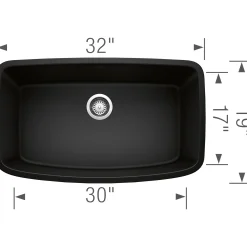 Blanco Valea 32" Undermount Granite Composite Kitchen Sink, Silgranit, Coal Black, 442942