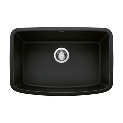 Blanco Valea 27" Undermount Granite Composite Kitchen Sink, Silgranit, Coal Black, 442941