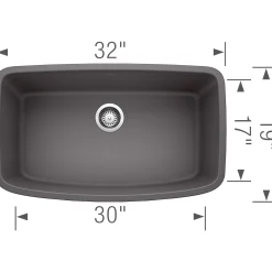 Blanco Valea 32" Undermount Granite Composite Kitchen Sink, Silgranit, Cinder, 441611