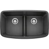 Blanco Valea 32" Undermount Granite Composite Kitchen Sink, Silgranit, 50/50 Double Bowl, Anthracite, 442200