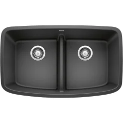Blanco Valea 32" Undermount Granite Composite Kitchen Sink, Silgranit, 50/50 Double Bowl, Anthracite, 442200
