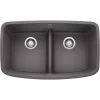 Blanco Valea 32" Undermount Granite Composite Kitchen Sink, Silgranit, 50/50 Double Bowl, Cinder, 442196