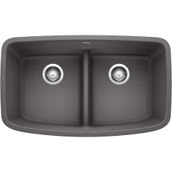 Blanco Valea 32" Undermount Granite Composite Kitchen Sink, Silgranit, 50/50 Double Bowl, Cinder, 442196
