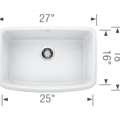 Blanco Valea 27" Undermount Granite Composite Kitchen Sink, Silgranit, White, 442551