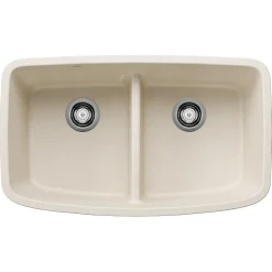 Blanco Valea 32" Undermount Silgranit Kitchen Sink, 50/50 Double Bowl, Soft White, No Faucet Hole, 443089