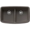 Blanco Valea 32" Undermount Silgranit Kitchen Sink, 50/50 Double Bowl, Volcano Gray, No Faucet Hole, 443126