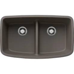 Blanco Valea 32" Undermount Silgranit Kitchen Sink, 50/50 Double Bowl, Volcano Gray, No Faucet Hole, 443126