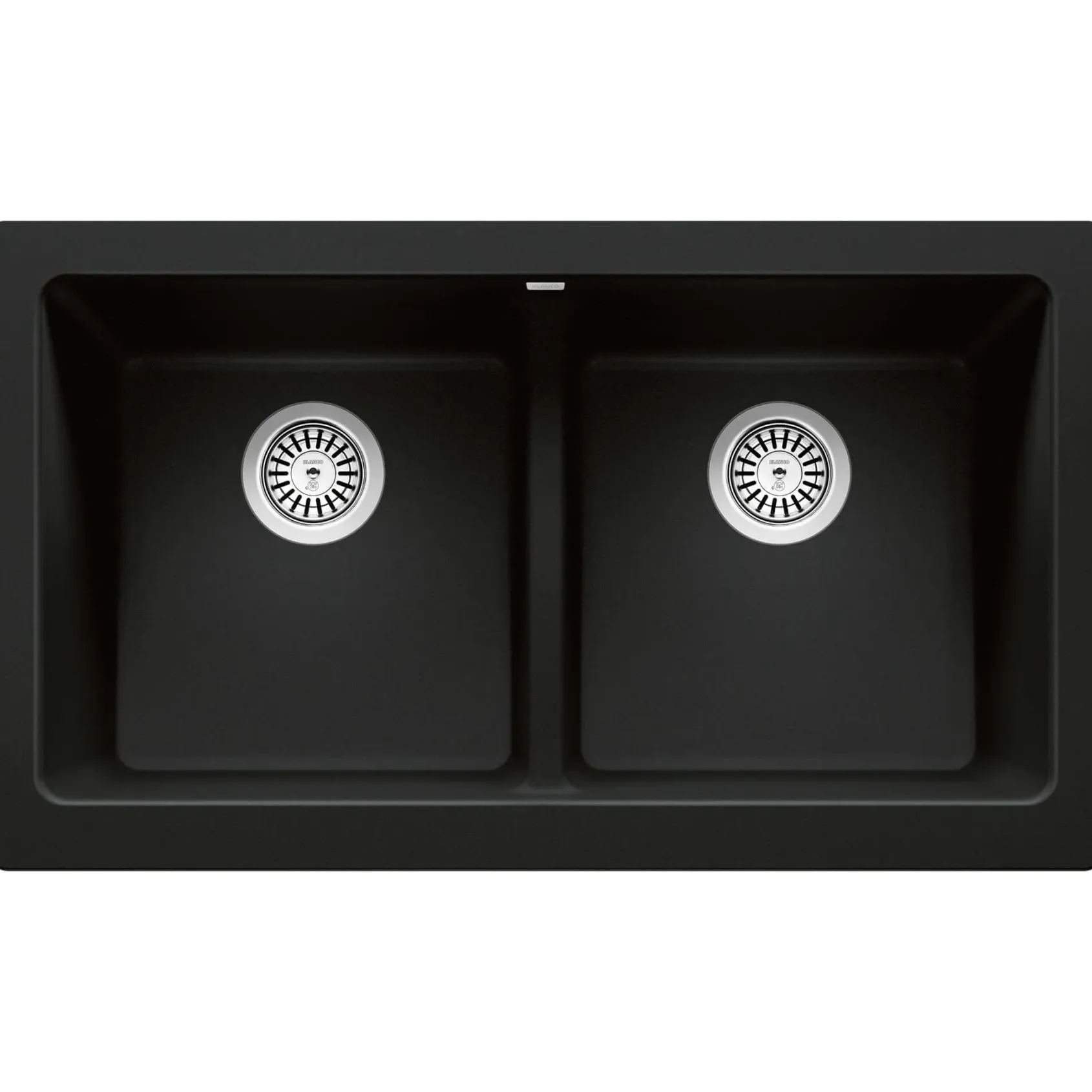 Blanco Vintera 33" Granite Composite Workstation Farmhouse Sink, Silgranit, 50/50 Double Bowl, Coal Black, 526554