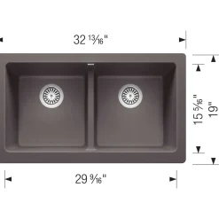 Blanco Vintera 33" Granite Composite Workstation Farmhouse Sink, Silgranit, 50/50 Double Bowl, Cinder, 526548