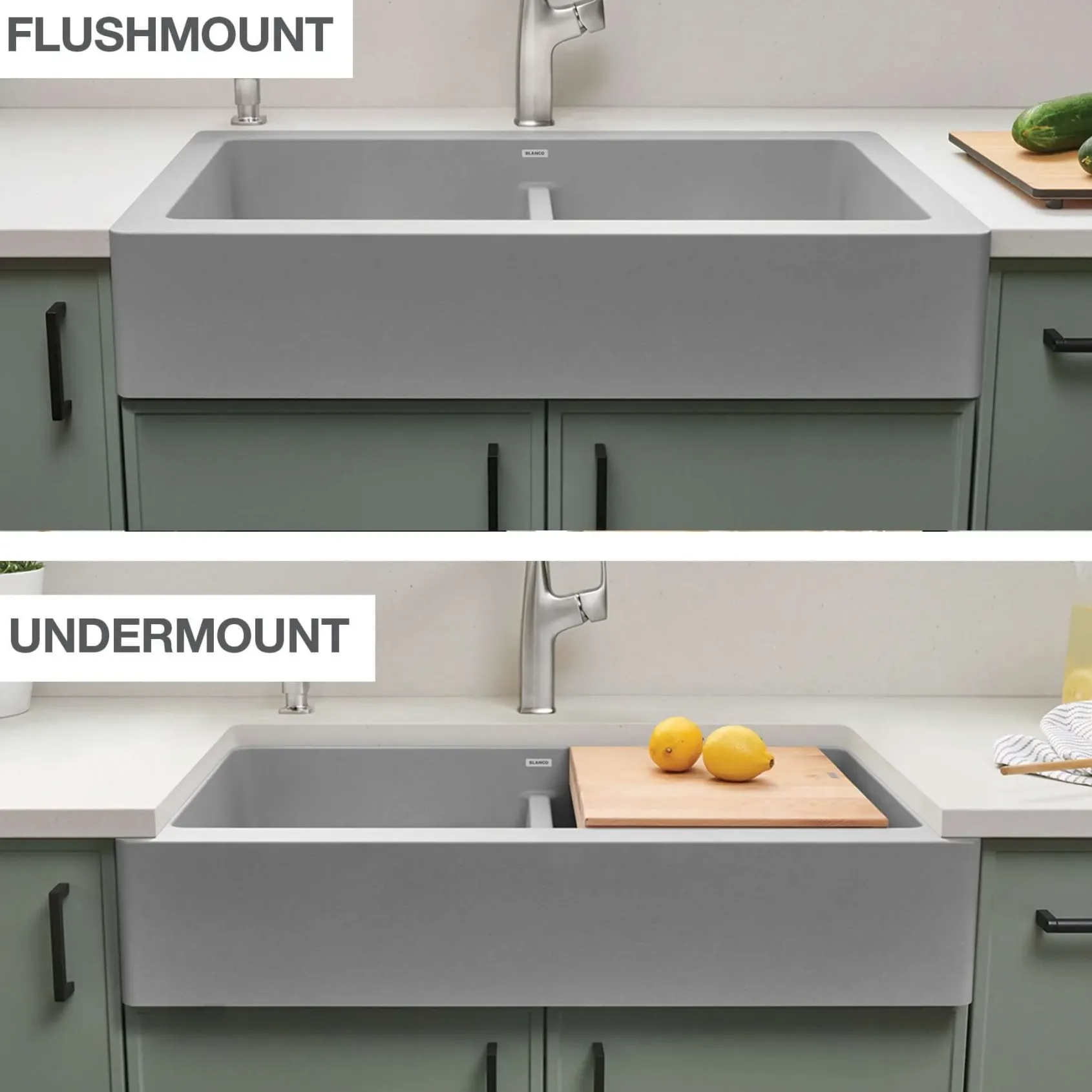 Blanco Vintera 33" Granite Composite Workstation Farmhouse Sink, Silgranit, 50/50 Double Bowl, Cinder, 526548