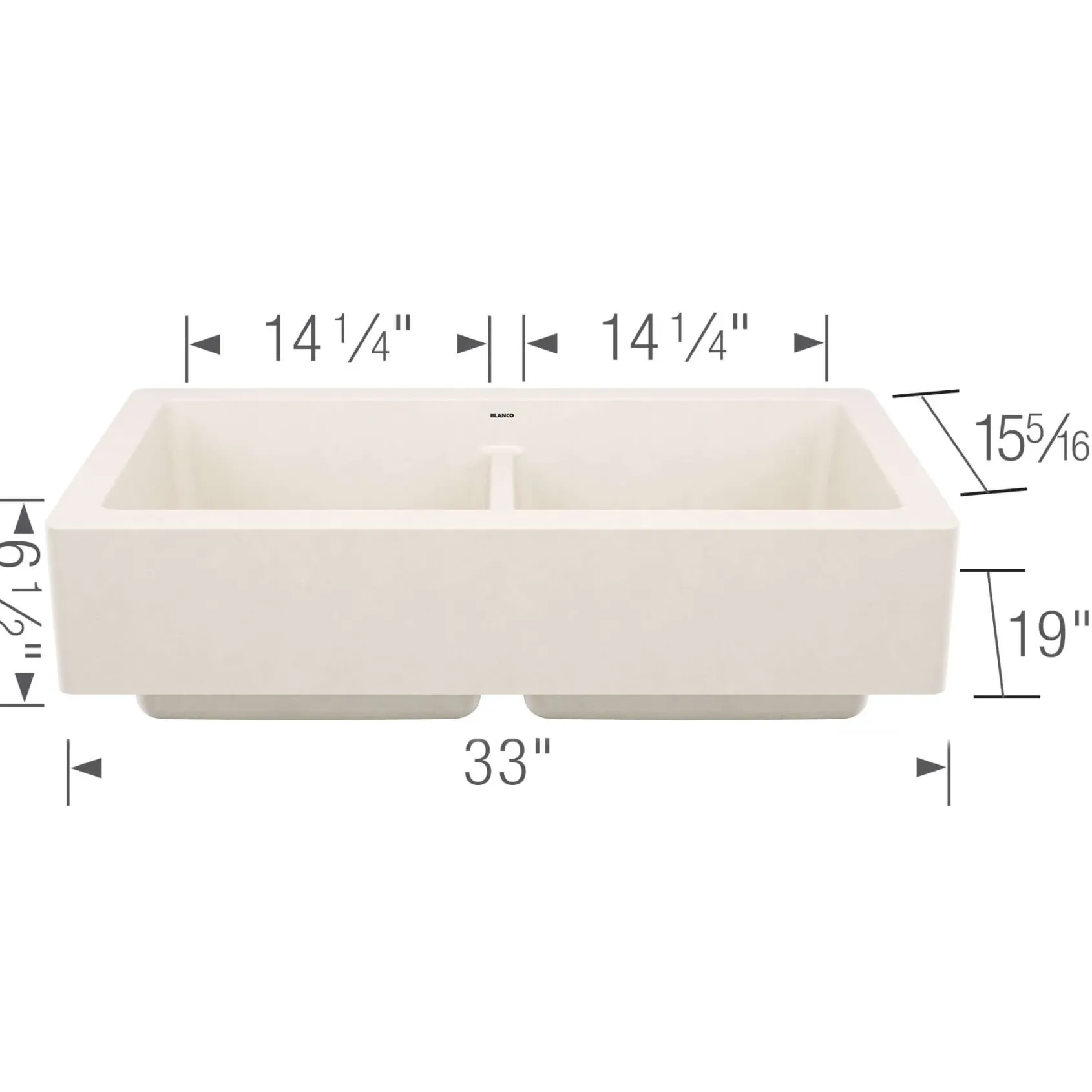 Blanco Vintera 33" Silgranit Farmhouse Sink, 50/50 Double Bowl, Soft White, No Faucet Hole, 527409