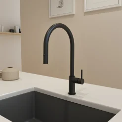 BOCCHI Baveno Duo 1.75 GPM 90 Degree Forward Brass Kitchen Faucet, Matte Black, 2028 0001 MB