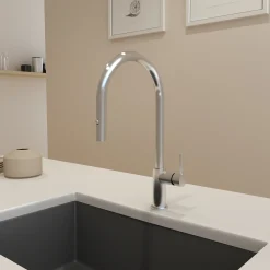 BOCCHI Baveno Duo 1.75 GPM 90 Degree Forward Brass Kitchen Faucet, Stainless Steel, 2028 0001 SS