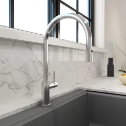 BOCCHI Baveno Duo 1.75 GPM 90 Degree Forward Brass Kitchen Faucet, Stainless Steel, 2028 0001 SS