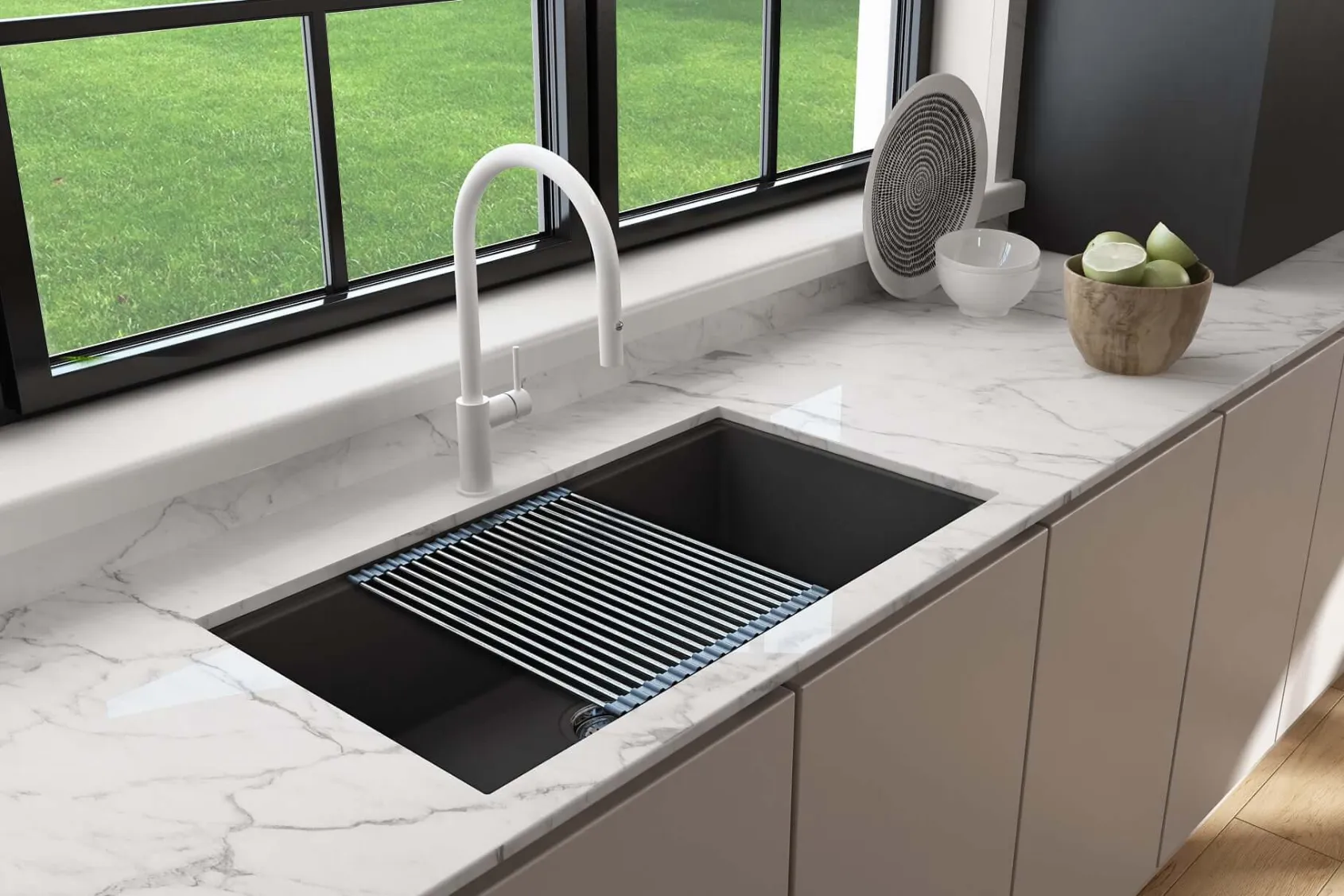 BOCCHI Baveno Lux 33" Dual Mount Granite Workstation Kitchen Sink Kit with Accessories, Matte Black, 1616-504-0126HP