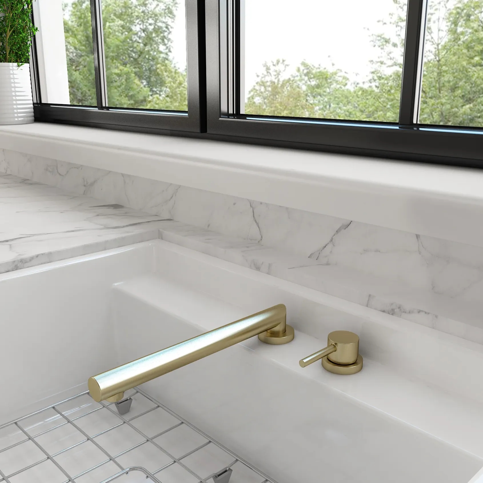 BOCCHI Baveno Move 1.75 GPM Lever Brass Kitchen Faucet, Brushed Gold, 2029 0001 BG