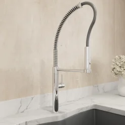 BOCCHI Baveno Pro 1.75 GPM 90 Degree Forward Brass Kitchen Faucet, Professional, Goose Neck, Chrome, 2027 0001 CH