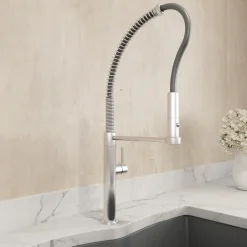 BOCCHI Baveno Pro 1.75 GPM 90 Degree Forward Brass Kitchen Faucet, Professional, Goose Neck, Stainless Steel, 2027 0001 SS