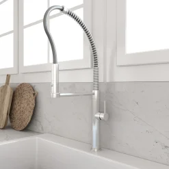 BOCCHI Baveno Pro 1.75 GPM 90 Degree Forward Brass Kitchen Faucet, Professional, Goose Neck, Stainless Steel, 2027 0001 SS
