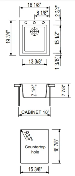 BOCCHI Campino Uno 16" Rectangle Composite Granite Bar/Prep Sink, Concrete Gray, 1608-506-0126