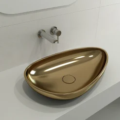 BOCCHI Etna 23" Palette Shaped Vessel Fireclay Bathroom Sink, Matte Gold, 1114-403-0125