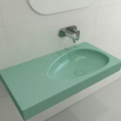 BOCCHI Etna 36" Palette Shaped Wallmount Fireclay Bathroom Sink, Matte Mint Green, 1115-033-0125