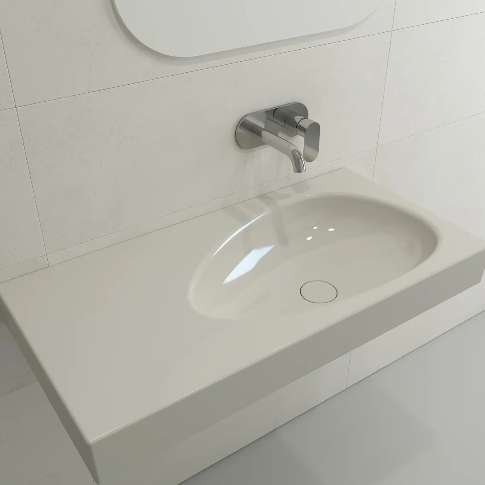 BOCCHI Etna 36" Palette Shaped Wallmount Fireclay Bathroom Sink, Biscuit, 1115-014-0125