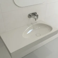 BOCCHI Etna 36" Palette Shaped Wallmount Fireclay Bathroom Sink, Biscuit, 1115-014-0125