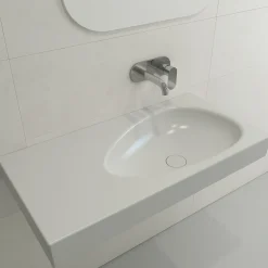 BOCCHI Etna 36" Palette Shaped Wallmount Fireclay Bathroom Sink, Matte White, 1115-002-0125