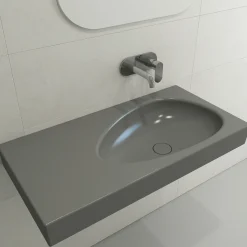 BOCCHI Etna 36" Palette Shaped Wallmount Fireclay Bathroom Sink, Matte Gray, 1115-006-0125